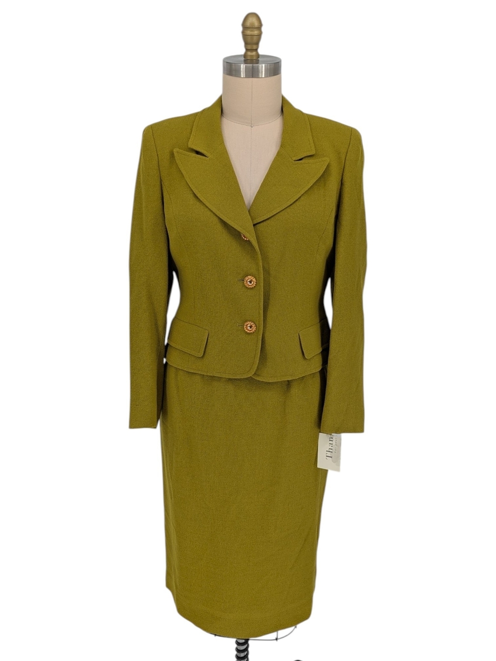 Vintage Herbert Grossman Wool Blazer Skirt Suit Green size 12 preppy Business